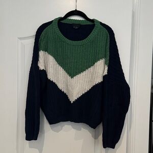 Lumiere Navy, Green, and Cream Chevron Sweater